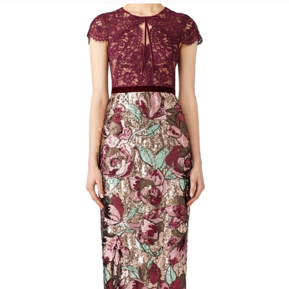 Marchesa Notte Artwork Sequin Dress